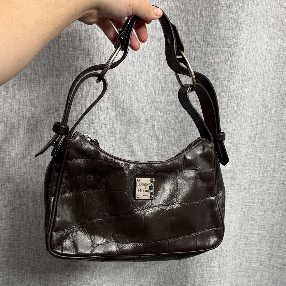 Dooney & Bourke Dark Brown Croc-Embossed Leather Shoulder Bag - RARE